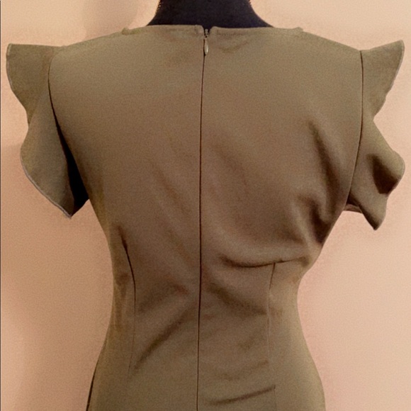Green Ruffle Trim Rushed Dress - Picture 3 of 5